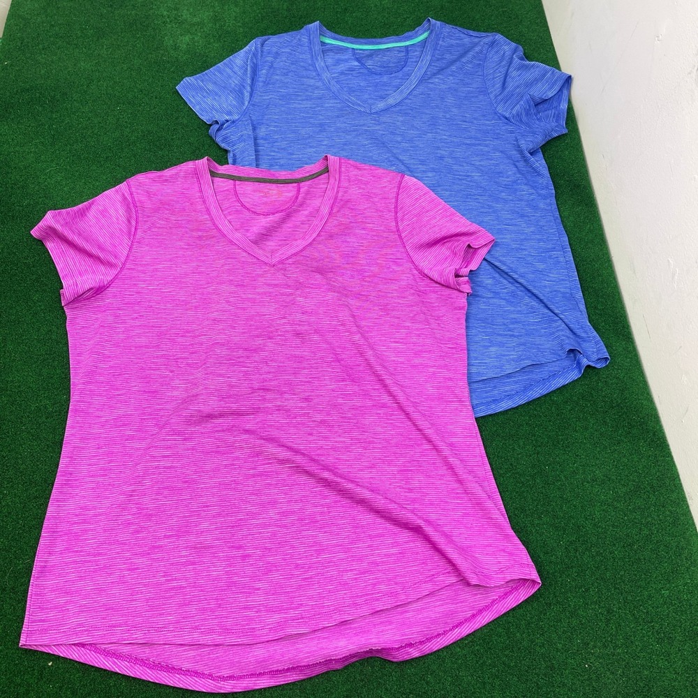 Danskin Womens Space Dye V-Neck Activewear T-Shirt Bundle Pink Blue XL 2-Pack - Picture 1 of 11